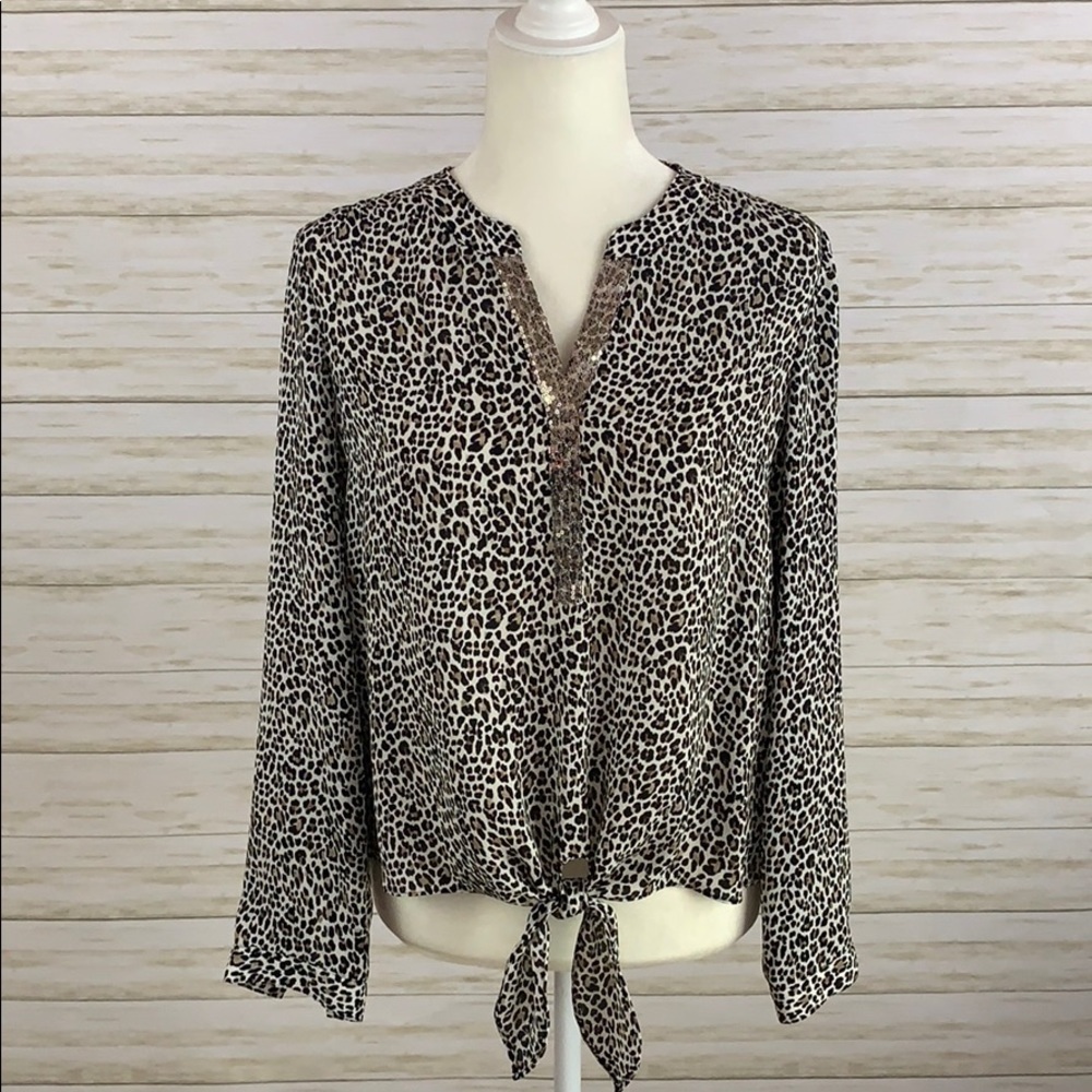 Chico’s Leopard Print Tunic with Tie Front
